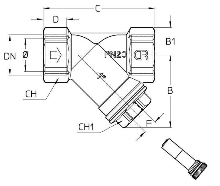 Фильтр Cimberio 74AGCR/5 1.1/4″ Ду32 Ру20 сетчатый газовый с магнитной вставкой из коррозионностойкой латуни ВВ 