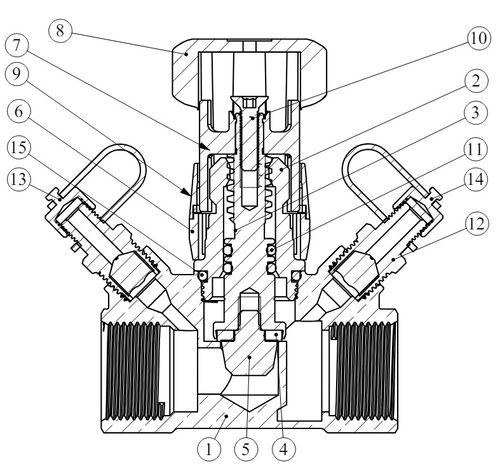 Вентиль балансировочный Cimberio 787OTDP 1 1/2″ Ду40 Ру25 ручной с измерительными ниппелями,  Kvs - 10.4 м3/ч, присоединение - внутренняя резьба,  корпус - латунь