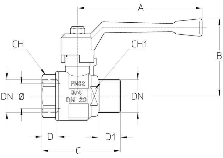 Кран шаровый Cimberio CIM201-14 2.1/2″ Ду65 Ру16 серии Т14, полнопроходный, корпус - никелированная латунь CW617N, уплотнение PTFE, присоединение - внутренняя-наружная резьба, управление - ручка рычаг