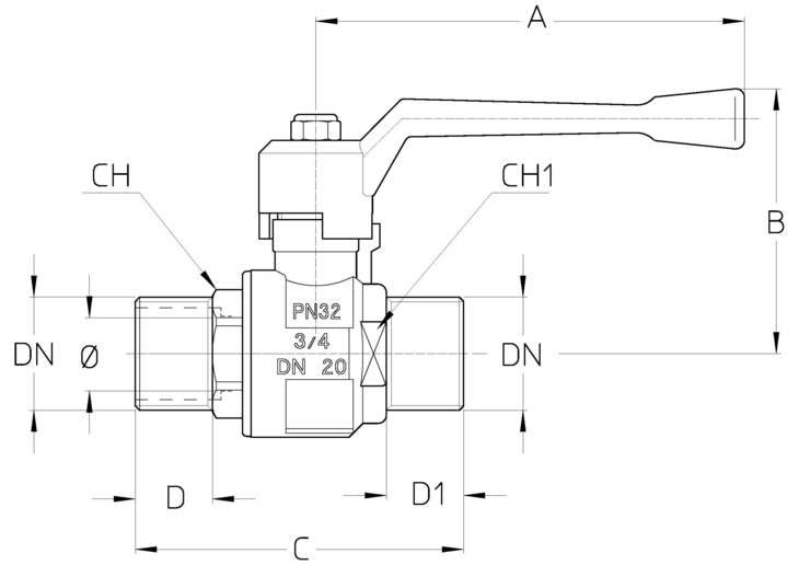 Кран шаровый Cimberio CIM202-14 3″ Ду80 Ру16 серии Т14, полнопроходный, корпус - никелированная латунь CW617N, уплотнение PTFE, присоединение - наружная резьба, управление - ручка рычаг