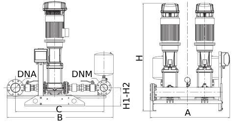 Насосная станция DAB 2NKVE 45/3 T MCE D.CONNECT поверхностная, корпус - нержавеющая сталь, мощность - 22кВт, производительность - 2333л/мин, 380В