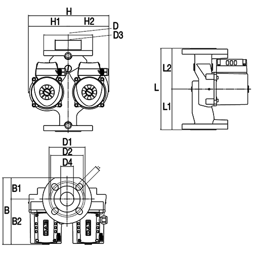 Насосы циркуляционные DAB D Ду40 Ру10 IP44, мощность - 160-410 Вт, производительность - 165-233 л/мин, напор - 5.8-11.2 м вод. ст., с мокрым ротором