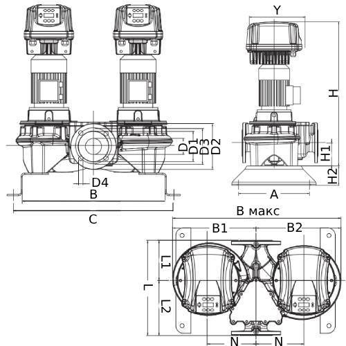 Насосы циркуляционные DAB DCP-GE 65 поверхностные, корпус - чугун, мощность - 1.96-18.07кВт, напор - 14.4-54.3м, производительность - 800-1500л/мин, 220-380В