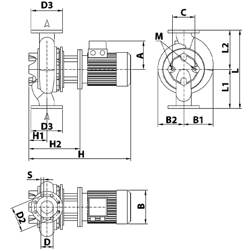 Насос ИН-Лайн DAB CP-G 80-1400/A/BAQE/2.2-IE3 Ду80 Ру16 фланцевый, IP55, мощность - 3000 Вт, производительность - 1400 л/мин, напор - 14 м вод. ст., 3x230/400В-50Гц с сухим ротором