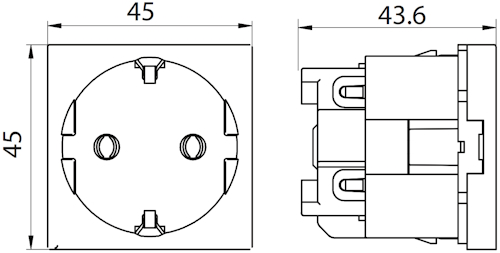 Розетка Daccord 45х45 4525054 с заземляющим контактом, без защитной шторки, с безвинтовым зажимом (2 модуля), цвет - красный