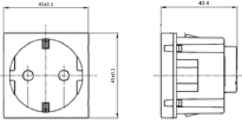 Розетка Daccord 45х45 4525051 45° с заземляющим контактом, без защитной шторки, с винтовым зажимом (2 модуля), цвет - красный
