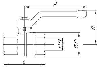 Эскиз Кран шаровой BVR-A Danfoss 3/4″ Ду20 Ру25 полнопроходной, никелированный, внутренняя резьба, ручка-рычаг (065B3089)