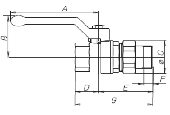 Эскиз Кран шаровой BVR-F Danfoss 1″ Ду25 Ру40 полнопроходной, никелированный, внутренняя резьба/″американка″, ручка-бабочка (065B8205)