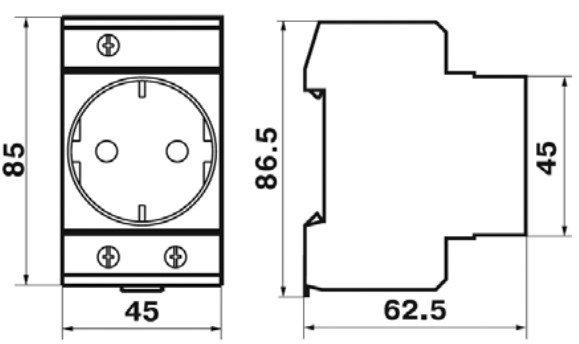 Розетка DEKraft РМ-102 модульная, 2-полюсная, монтаж на DIN-рейку, 16А, 220В, IP20