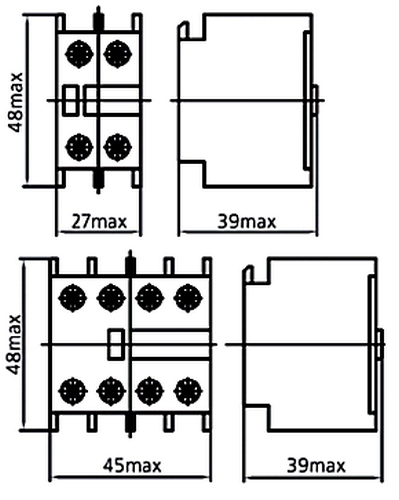 Приставка контактная DEKraft ПК03-02-40, дополнительные контакты 4НО, номинальный ток - 10 А, способ монтажа - лицевая установка, номинальное напряжение - 690 В, IP20