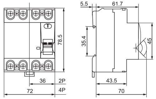 УЗО четырехполюсное DEKraft УЗО-03 4P 25А 300мА AC300, номинальный ток 25А, ток утечки 300мА переменный