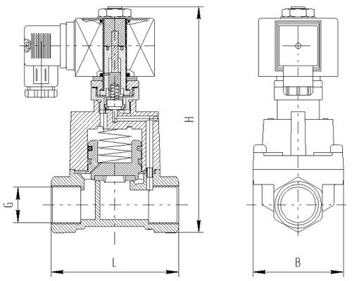 Клапан электромагнитный Dendor Vt-IA-no-T-Z2-B Ду25 Ру10 корпус латунь, муфтовый, непрямого действия, присоединение - внутреняя резьба 1, нормально открытый(НО), уплотнение - PTFE, катушка 220B