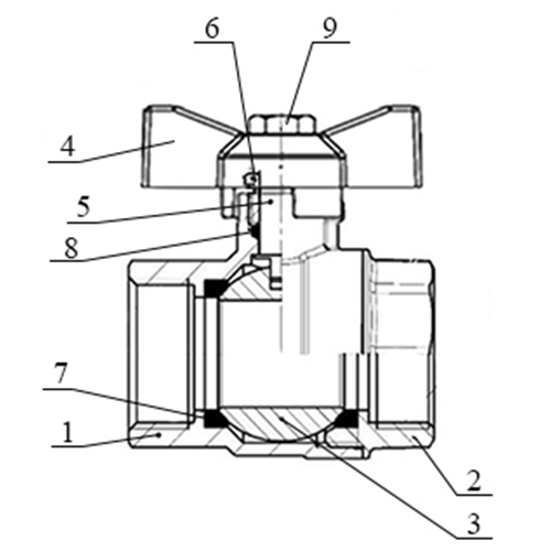 Кран шаровой газовый Dist Стандарт 1/2″ Ду15 Ру40 полнопроходной, латунь никелированная, присоединение внутренняя резьба/внутренняя резьба, управление ручка-бабочка