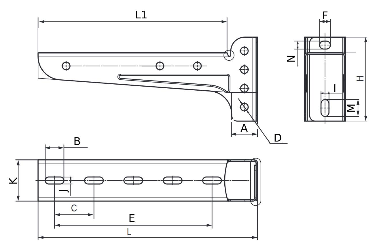 Консоли для лотков DKC BBN5010 100-200 мм, универсальные, корпус сталь, покрытие - горячее цинкование