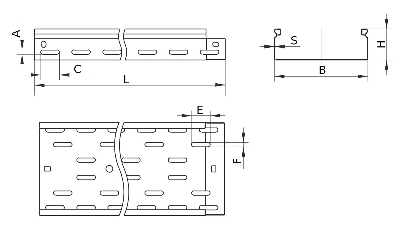 Лотки листовые IEK перфорированные 50-400х35-100 L3000 толщина 0,5-1 мм, корпус сталь