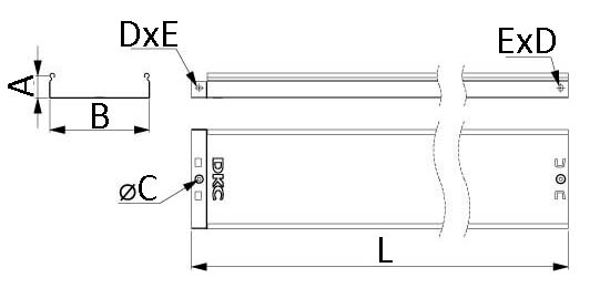Лотки неперфорированные DKC S5 Combitech 50-200х50-80 мм, длина 2-3 м, толщина металла 0.7 мм, материал - оцинкованная сталь, цвет серый