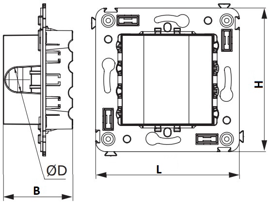 Вывод кабеля DKC Avanti скрытой установки, механизм, цвет - черный матовый