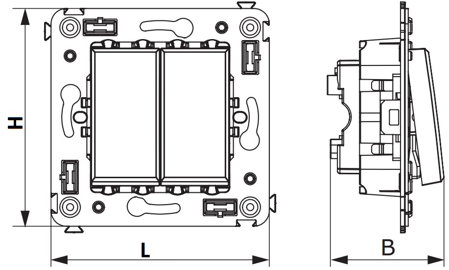 Переключатель двухклавишный DKC Avanti скрытой установки, номинальный ток - 16 А, степень защиты IP20, цвет - черный матовый