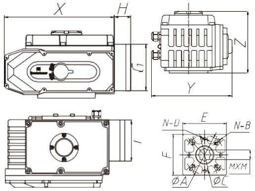 Затворы дисковые поворотные DN.ru WBV1616N-2W-Fb-H Ду80-125 Ру16 корпус - чугун QT450, диск - чугун QT450, уплотнение - NBR, межфланцевые, с электроприводом 1/4-оборотным Dn.ru QT-N-EM-B1-220VAC-У1 220В