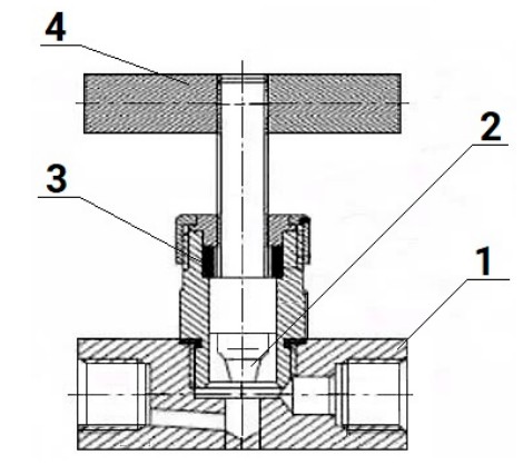 Клапан игольчатый DN.ru VN31M-T-Ht 1 1/4″ Ду32 Ру400 резьбовой, корпус - нержавеющая сталь 304, уплотнение - металл, управление - Т-образная рукоятка