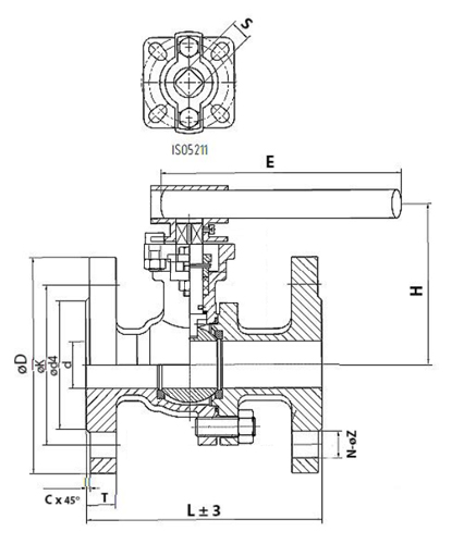 Кран шаровой DN.ru BV3232P(2pc)-FP-F-ISO-H Ду150 Ру16 полнопроходной двухходовой, нержавеющая сталь 316, фланцевое, уплотнение - PTFE, с ISO-фланцем и рукояткой, 24х24, F10/F12