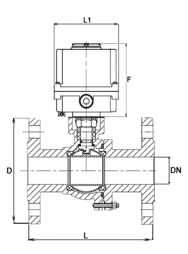 Кран шаровой DN.ru BV3232P(2pc)-FP-F-ISO-H Ду20 Ру40 полнопроходной двухходовой, нержавеющая сталь 316, фланцевое, уплотнение - PTFE, с электроприводом QT-N-003EM-O1-220VAC-У1 MINI