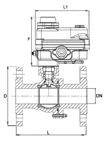 Кран шаровой DN.ru BV3232P(2pc)-FP-F-ISO-H Ду15 Ру40 полнопроходной двухходовой, нержавеющая сталь, фланцевый, уплотнение - PTFE, с эл.приводом DN.ru QT-N-003EM-O1-12VDC-У1 blue