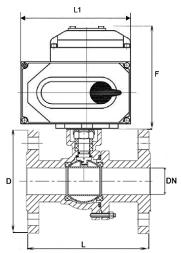 Кран шаровой DN.ru BV3232P(2pc)-FP-F-ISO-H Ду50 Ру40 полнопроходной, фланцевый, корпус - нержавеющая сталь SS316, уплотнение - PTFE, с 1/4-оборотным электроприводом QT-N-020EM-O1-24VDC-У1 24В HARK