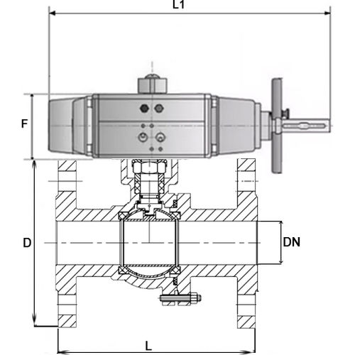 Кран шаровой DN.ru BV3232P(2pc)-FP-F-ISO-H Ду100 Ру16, полнопроходной фланцевый, нержавеющая сталь SS316, уплотнение - PTFE, с пневмоприводом PA-DA-105-1 двойного действия, с пневмораспределителем 4V320-08 220В