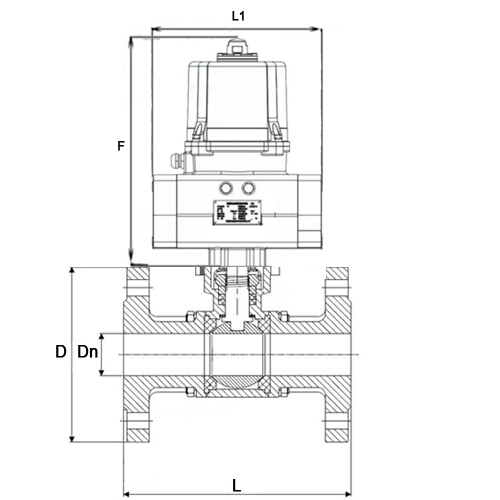 Кран шаровой DN.ru BV3232P(3pc)-FP-F-ISO-H Ду65 Ру40 фланцевый с ISO-фланцем, корпус - нержавеющая сталь 316, полнопроходной, уплотнение - PTFE, с электроприводом четвертьоборотным DN.ru QTSA-N-007EM-O0-220VAC с пружинным возвратом