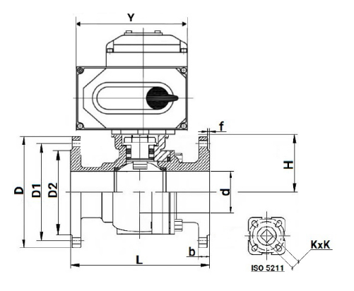 Кран шаровой DN.ru BV3232P(2pc)-FP-F-ISO-H Ду25 Ру40 полнопроходной, фланцевый, корпус - нержавеющая сталь SS316, уплотнение - PTFE, с 1/4-оборотным электроприводом QT-N-003EM-O1-24VDC-У1 24В HARK