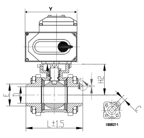 Кран шаровой DN.ru BV3232P(3pc)-FP-W-ISO-H Ду32 Ру63 полнопроходной, под приварку, корпус - нержавеющая сталь SS316, уплотнение - PTFE, с 1/4-оборотным электроприводом QT-N-020EM-O1-220VAC-У1 220В HARK