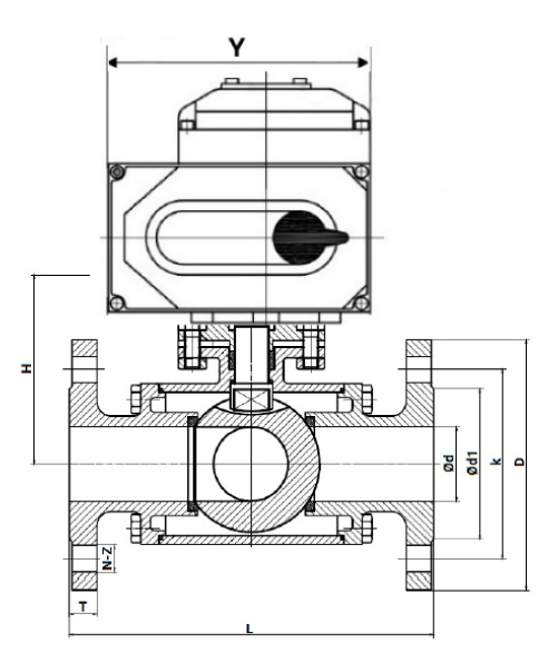 Кран шаровой DN.ru BV3232P(4pc)-FP-3WL-F-ISO-H Ду80 Ру16 3-ходовой, полнопроходной, фланцевый, корпус - нержавеющая сталь SS316, уплотнение - PTFE, с 1/4-оборотным электроприводом QT-N-020EM-O1-24VDC-У1 24В HARK