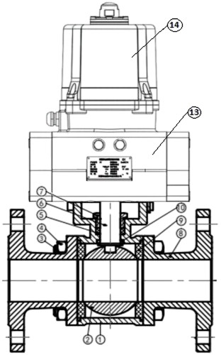 Кран шаровой DN.ru BV3232P(2pc)-FP-F-ISO-H Ду65 Ру16 полнопроходной, фланцевый, корпус - нержавеющая сталь SS316, уплотнение - PTFE, с электроприводом четвертьоборотным DN.ru QTSA-N-007EM-O0-220VAC