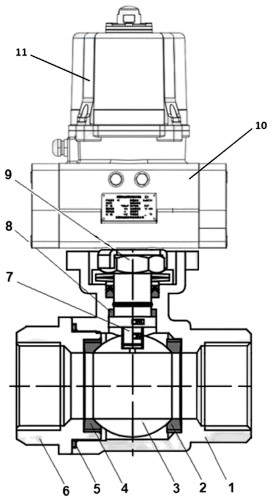Кран шаровой DN.ru BV3232P(2pc)-FP-T-ISO-H Ду50 Ру63 полнопроходной, резьбовой, внутренняя резьба, корпус - нержавеющая сталь 316, уплотнение - PTFE, с электроприводом четвертьоборотным DN.ru QTSA-N-005EM-O0-220VAC