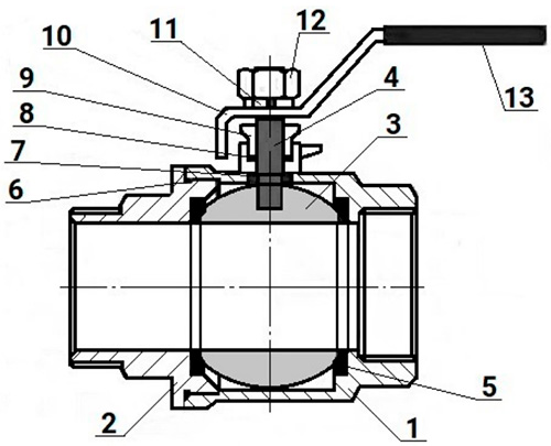 Кран шаровой DN.ru BV3131P(2pc)-FP-T-H ВР/НР Ду20 Ру63 нержавеющая сталь AISI 304, полнопроходной, внутренняя резьба/наружная резьба, уплотнение - PTFE, ручка-рычаг