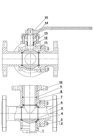 Краны шаровые DN.ru BV3131PPL(4pc)-FP-3WT-F-ISO-H Ду25 Ру16, трехходовые, полнопроходные, сталь 304, уплотнение - PPL, фланцевые, с ISO-фланцем и рукояткой