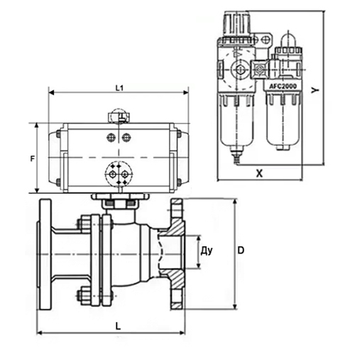 Краны шаровые DN.ru BV3232P(2pc)-FP-F-ISO-H Ду15-200 Ру16-40, фланцевые, полнопроходные, двухсоставные, корпус - нержавеющая сталь SS316, уплотнение - PTFE, с пневмоприводом PA-SA, с пневмораспределителем 4V320-10 220В, БПВ AFC2000