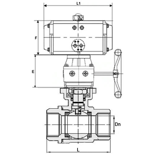 Кран шаровой DN.ru BV3232P(2pc)-FP-T-ISO-H Ду40 Ру63 полнопроходной, внутренняя резьба, нержавеющая сталь 316, уплотнение - PTFE, с пневмоприводом PA-DA-065, пневмораспределителем 4М310-08 220В, ручным дублером MON1-250-T26-ISO