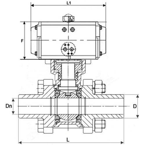 Краны шаровые DN.ru BV3232P(3pc)-FP-W-ISO-H WDVF Ду15-32 Ру63 полнопроходные, корпус - нержавеющая сталь 316, уплотнение - PTFE, под приварку, с пневмоприводом PA-DA, пневмораспределителем 4V320-10 220В