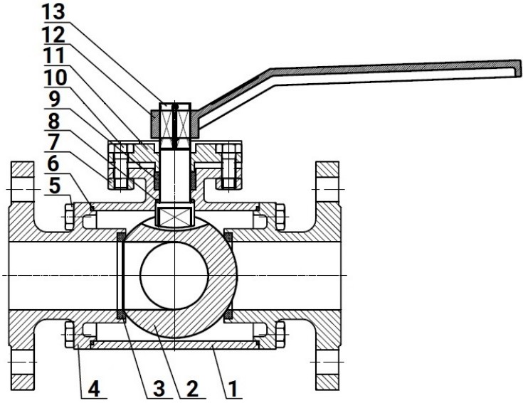 Кран шаровой DN.ru BV3232P(4pc)-FP-3WT-F-H Ду50 Ру40 полнопроходной, фланцевый, корпус - нержавеющая сталь SS316, ISO-фланец F07/F10, квадрат 17х17, с рукояткой
