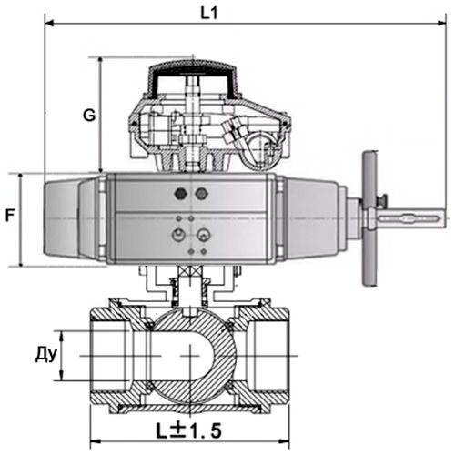 Кран шаровой DN.ru BV3232P(4pc)-SP-3WL-T-ISO-H Ду80 Ру40, стандартнопроходной, четырехсоставной, корпус - нержавеющая сталь 316, уплотнение - PTFE, внутренняя резьба, с пневмоприводом PA-DA-105-1, пневмораспределителем 4V320-10 220В, БКВ APL-510N Ex