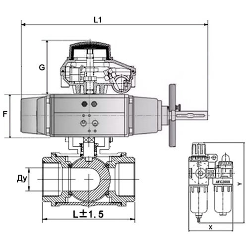 Краны шаровые DN.ru BV3232P(4pc)-SP-3WL-T-ISO-H Ду80-100 Ру40, стандартнопроходные, четырехсоставные, нержавеющая сталь 316, внутренняя резьба, с пневмоприводом PA-DA-105-1, пневмораспределителем 4V320-10 220В, БКВ APL-510N Ex, БПВ AFC2000