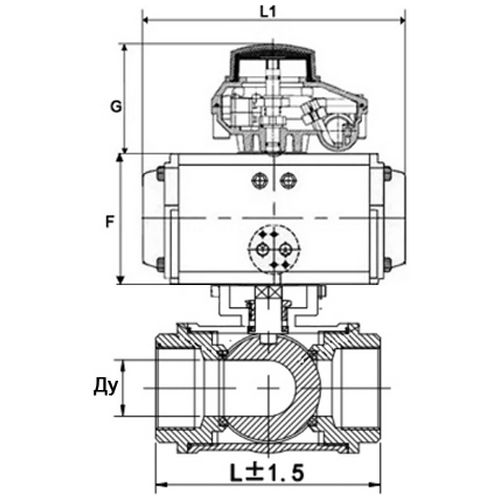 Кран шаровой DN.ru BV3232P(4pc)-SP-3WL-T-ISO-H Ду100 Ру40, стандартнопроходной, четырехсоставной, корпус - нержавеющая сталь 316, уплотнение - PTFE, внутренняя резьба, с пневмоприводом PA-DA-083, пневмораспределителем 4V320-10 220В, БКВ APL-410N Ex