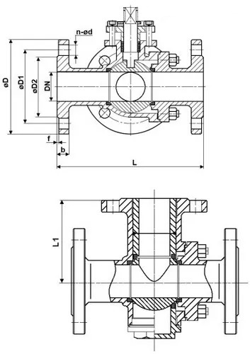 Краны шаровые DN.ru BV3232P(2pc)-FP-3WL-F-ISO-H Ду20-80 Ру16 HYMT, трехходовые L-тип, полнопроходные, фланцевые, корпус - нержавеющая сталь SS316, с пневмоприводом PA-DA, пневмораспределителем 4M310-08 24В NAMUR, БКВ APL-510N EX и БПВ AFC2000