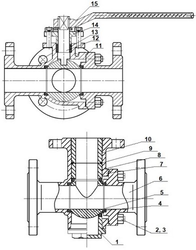 Краны шаровые DN.ru BV3232P(2pc)-FP-3WL-F-ISO-H Ду20-80 Ру16 HYMT, трехходовые L-тип, полнопроходные, фланцевые, материал корпуса - нержавеющая сталь SS316, с ISO фланцем и рукояткой
