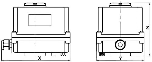 Кран шаровой DN.ru BV3232P(2pc)-FP-3WL-F-ISO-H Ду20 Ру16 HYMT, трехходовой L-тип, полнопроходной, фланцевый, корпус - нержавеющая сталь SS316, с электроприводом QT-N-003EM-O1-220VAC-У1 MINI