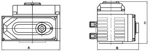 Краны шаровые DN.ru BV3232P(2pc)-FP-3WL-F-ISO-H Ду20-80 Ру16 HYMT, трехходовые L-тип, полнопроходные, фланцевые, корпус - нержавеющая сталь SS316, с электроприводом QT-N-EM-O1-380VAC-У1 HARK