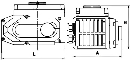Краны шаровые DN.ru BV3232P(2pc)-FP-3WL-F-ISO-H Ду20-80 Ру16 HYMT, трехходовые L-тип, полнопроходные, фланцевые, корпус - нержавеющая сталь SS316, с электроприводом QT-N-EM-O1-24VDC-У1