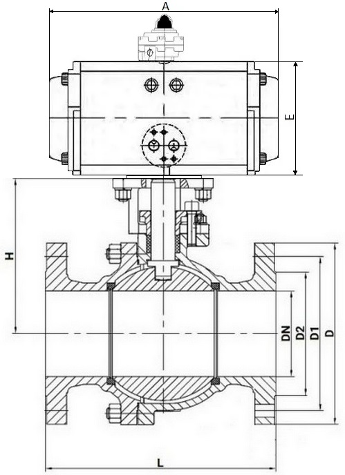 Краны шаровые DN.ru BV3232P(2pc)-FP-F-R-ISO Ду200-300 Ру16 полнопроходные фланцевые, корпус - нержавеющая сталь 316, с пневмоприводом PA-DA двойного действия и БКВ APL-410N EX